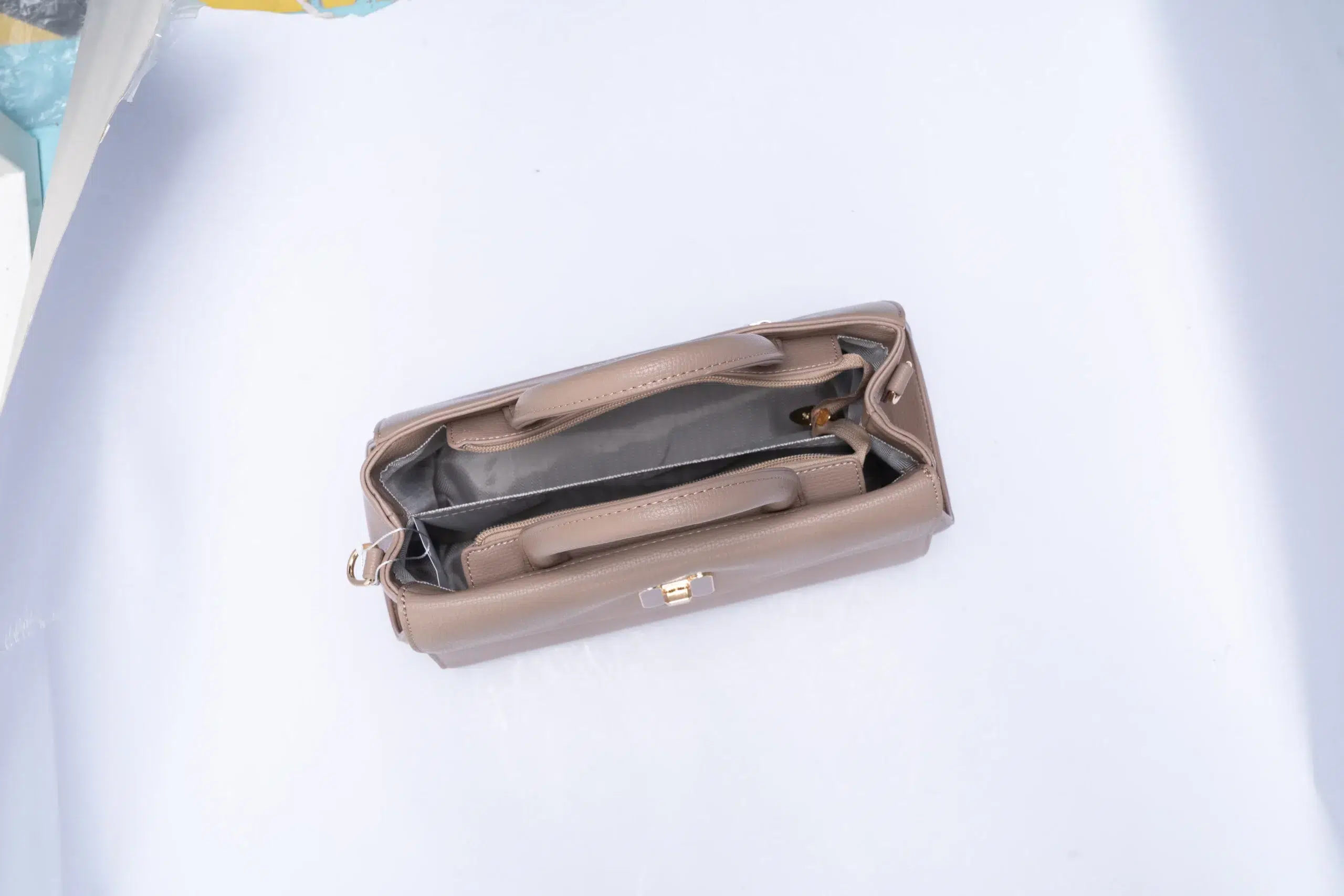 Set of Small Classic Leather Handbag with Wallet - Beige - Image 7
