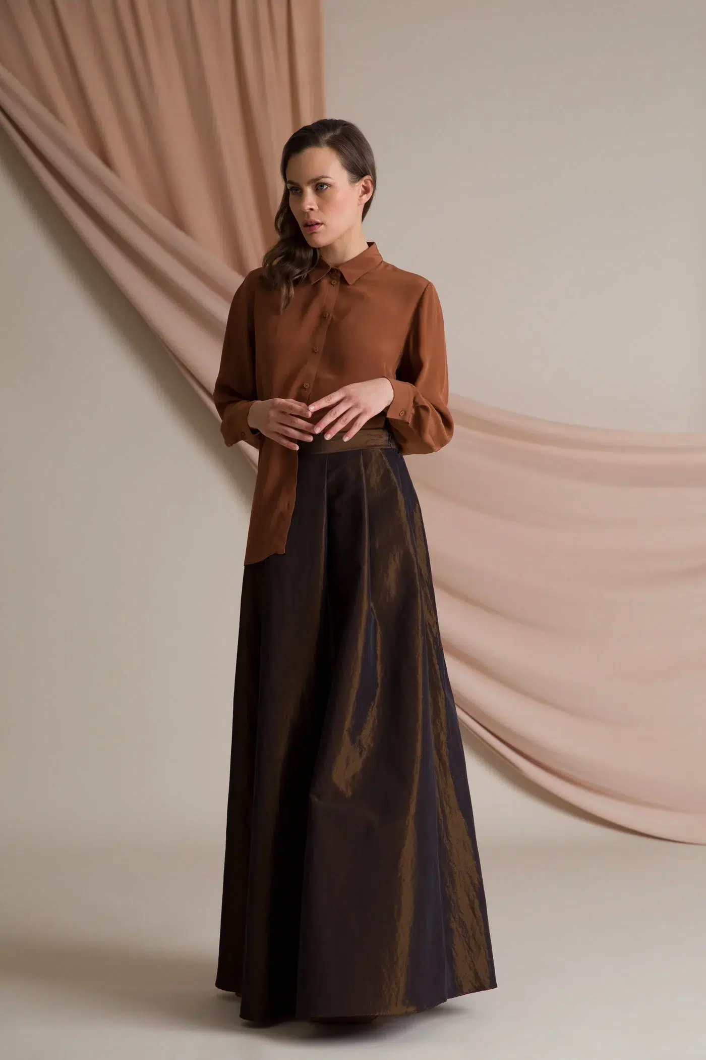 AP004 - Elena Wide Hem Maxi Skirt Dark Brown - Image 4