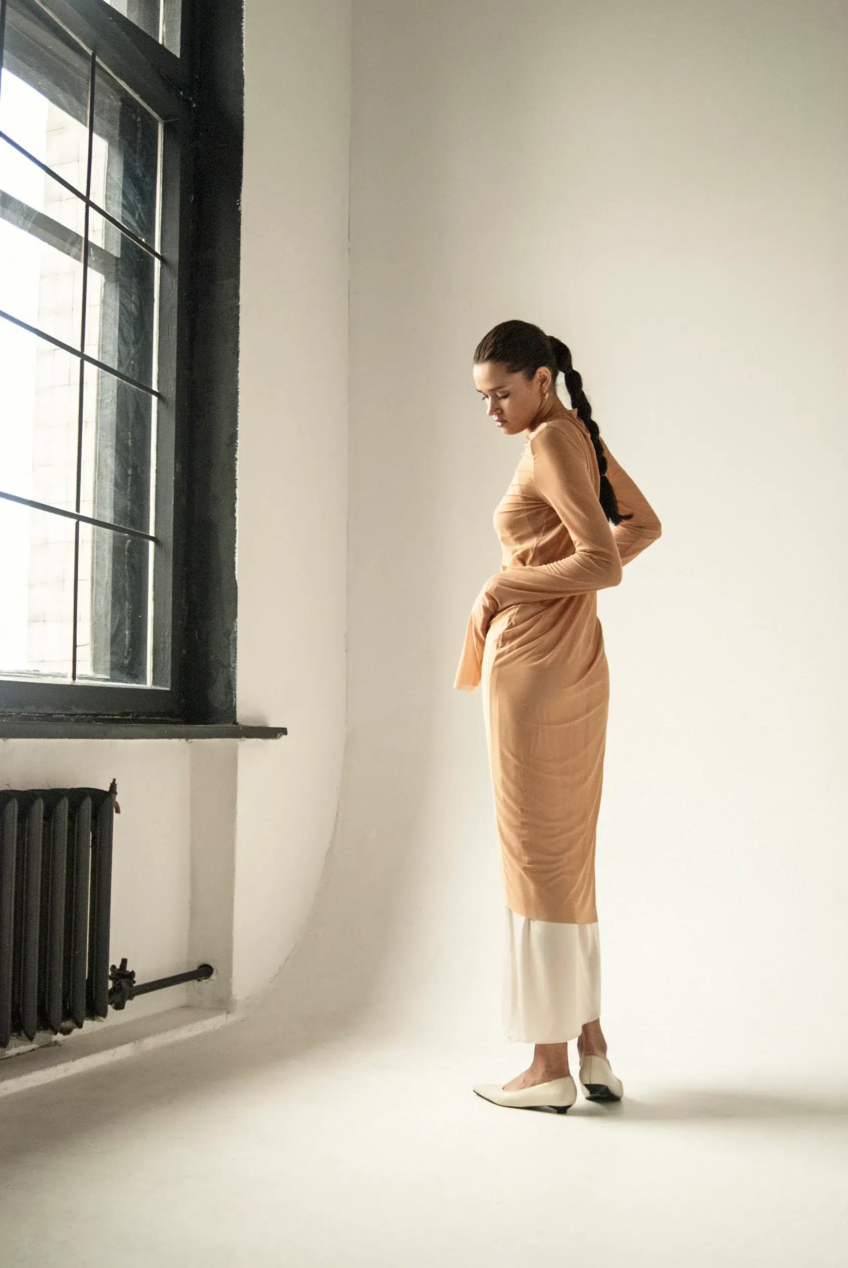AP008 - Endless Sleeves Nude Tulle Dress - Image 4