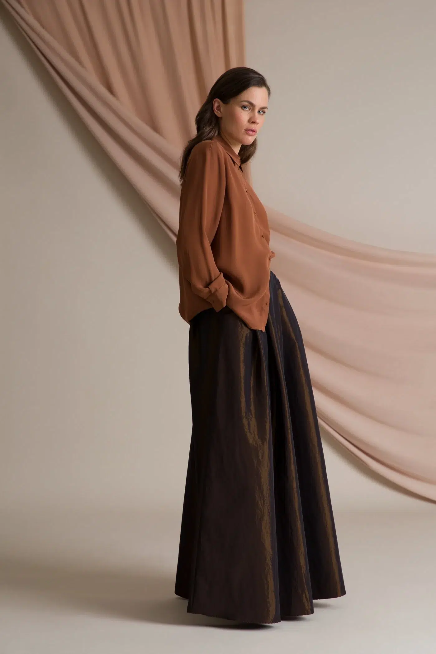 AP004 - Elena Wide Hem Maxi Skirt Dark Brown - Image 5